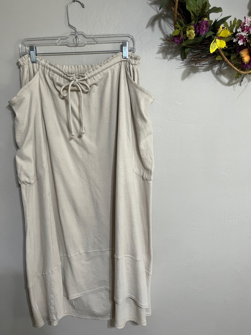 Free People Cream Midi Skirt with Drawstring Waist